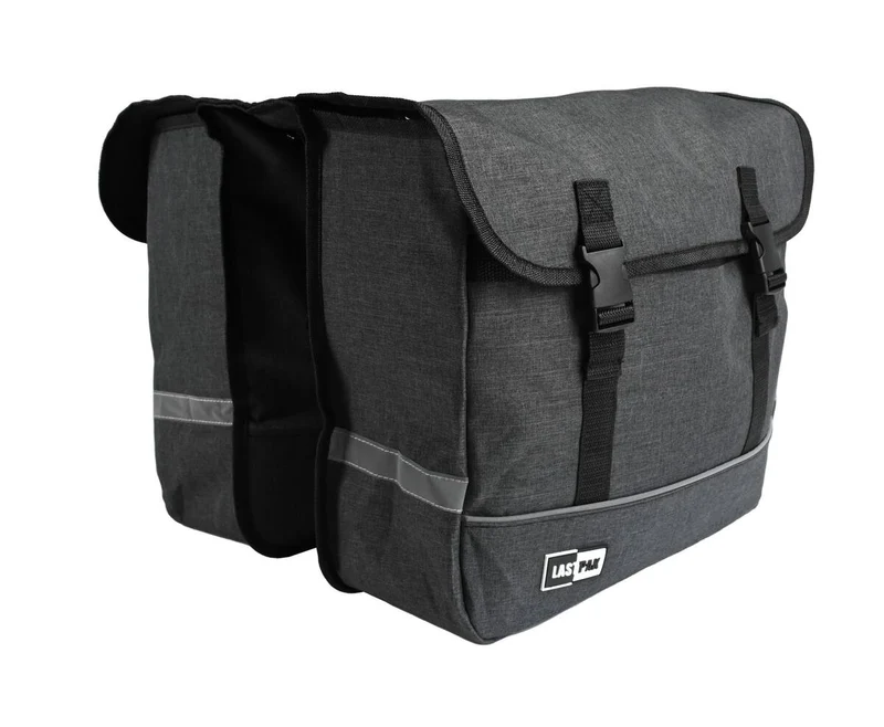 Doppelte graue Canvas-Fahrradtasche 35L, regenfest, Schnellverschluss