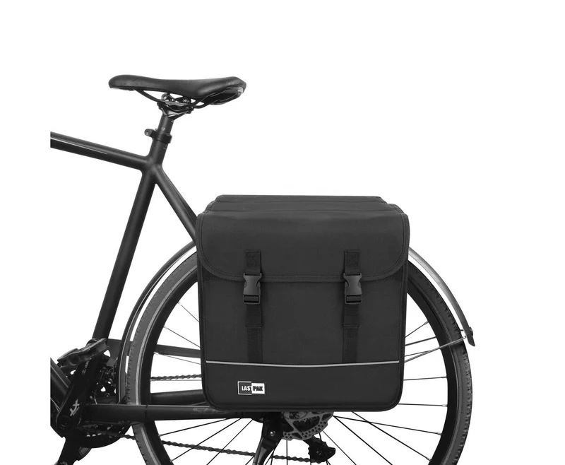 Doppelte Fahrradtasche 35L Schwarzer Canvas, Wasserabweisend & Klickverschluss