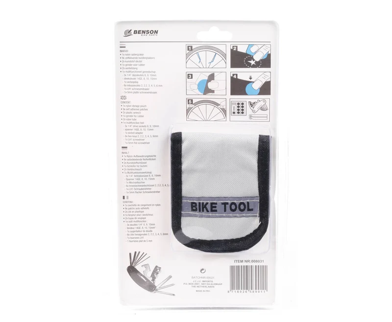 Fahrrad-Reparaturset 16-teilig: Flicken, Schlüssel, Werkzeuge für unterwegs