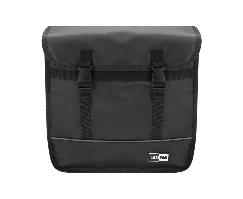 Doppelte Fahrradtasche 35L Mattschwarz PVC, ideal für Einkäufe, Kindersitz.