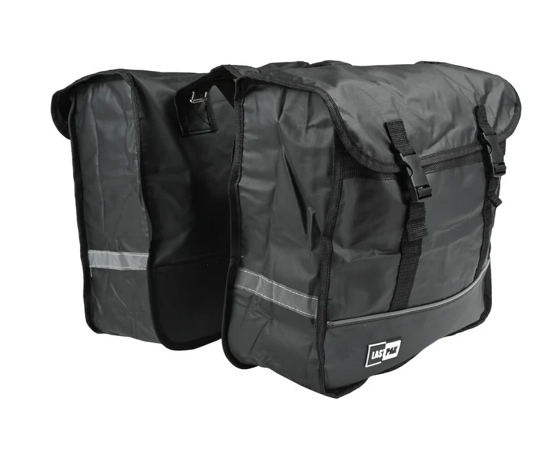 Doppelte Fahrradtasche 35L Mattschwarz PVC, ideal für Einkäufe, Kindersitz.