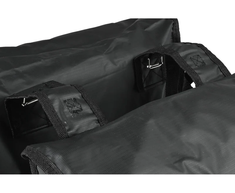 Doppelte Fahrradtasche 35L Mattschwarz PVC, ideal für Einkäufe, Kindersitz.