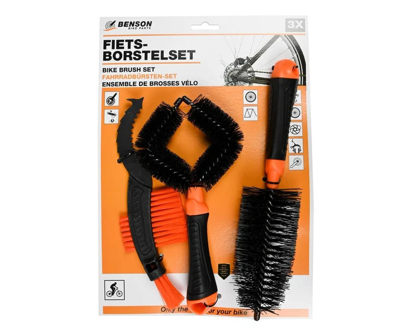 Fahrrad-Bürstenset 3-teilig: Zahnkränze, Rahmen, schwer zugängliche Stellen sauber.