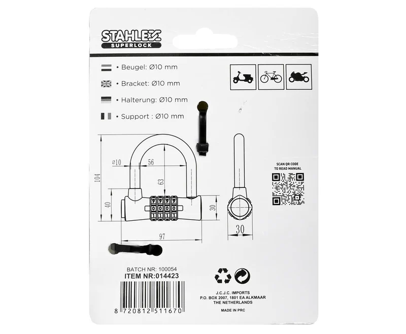 Robustes Zahlenschloss 670, 97x104 mm, Ø10 mm, für Tore und Fahrräder.