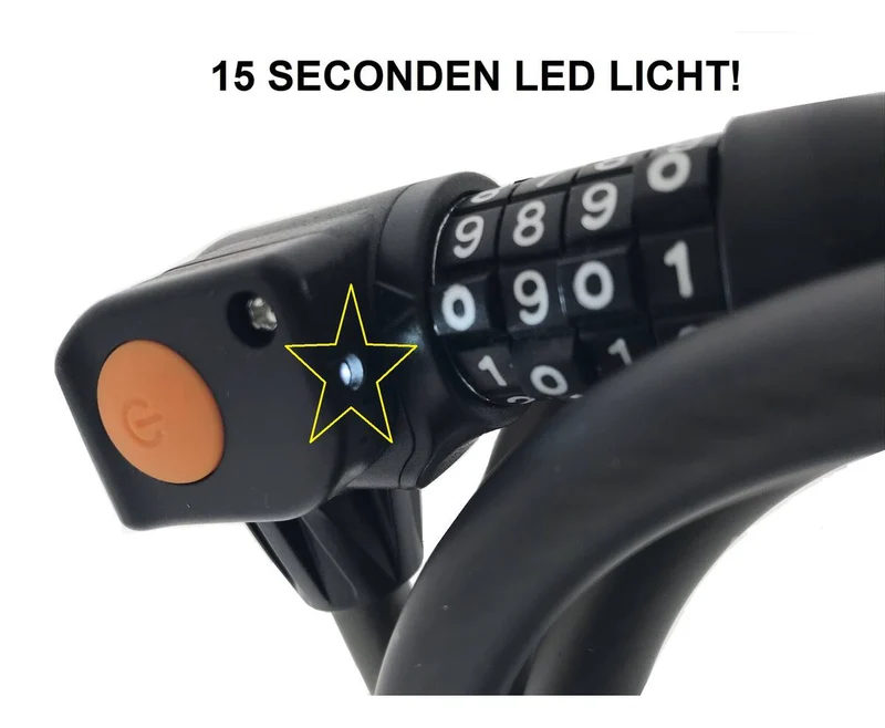 Kabelschloss mit Zahlencode LED 807, 12x1200 mm, mattschwarz – Klare Sicht im Dunkeln