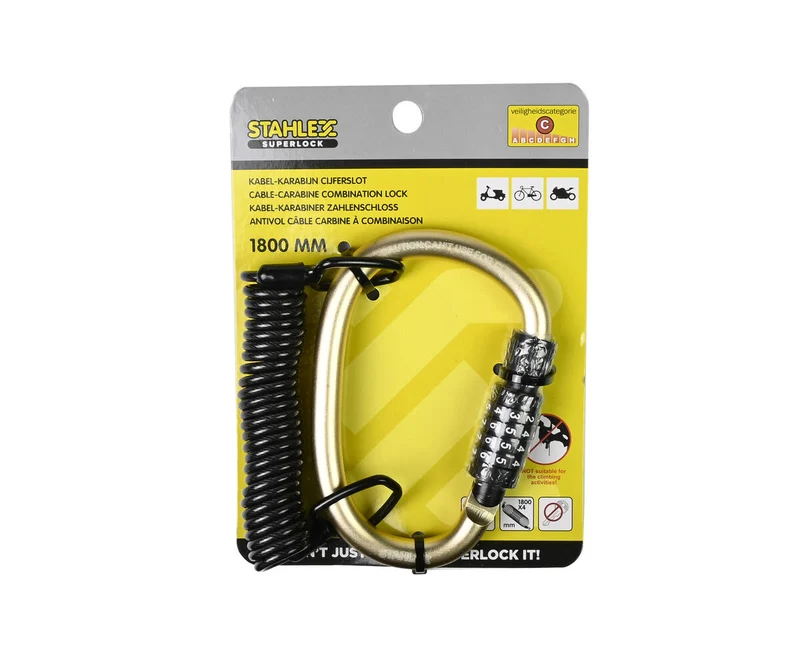 Kabel-Karabiner-Zahlenschloss 4x1800mm - Zur Sicherung von Fahrrädern und Taschen