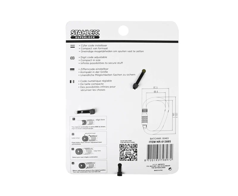Kabel-Karabiner-Zahlenschloss 4x1800mm - Zur Sicherung von Fahrrädern und Taschen