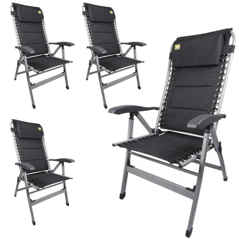 4x Via Mondo Campingstuhl Cozy Relax II, Klappstuhl 7 Pos. breite Armlehnen, Alu