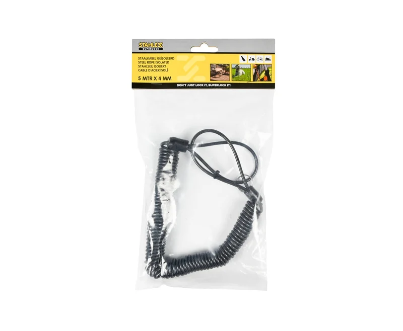 Isoliertes Stahlseil 4mm x 5m, mit Schlaufen zur sicheren Befestigung