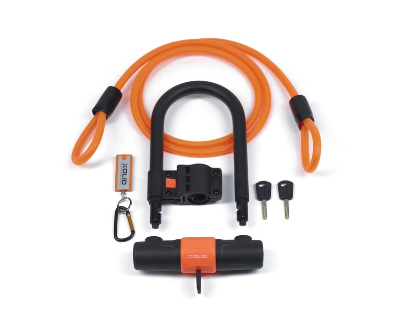 Xolid Bügelschloss 180x245 mm + Kabel 12x1800 mm, Orange, Fahrradschutz