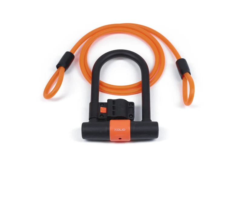 Xolid Bügelschloss 180x245 mm + Kabel 12x1800 mm, Orange, Fahrradschutz