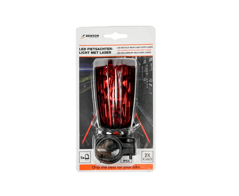 Fahrradrücklicht: 5 LEDs, Laserfunktion, IPX3 wasserdicht, AAA-Batterien