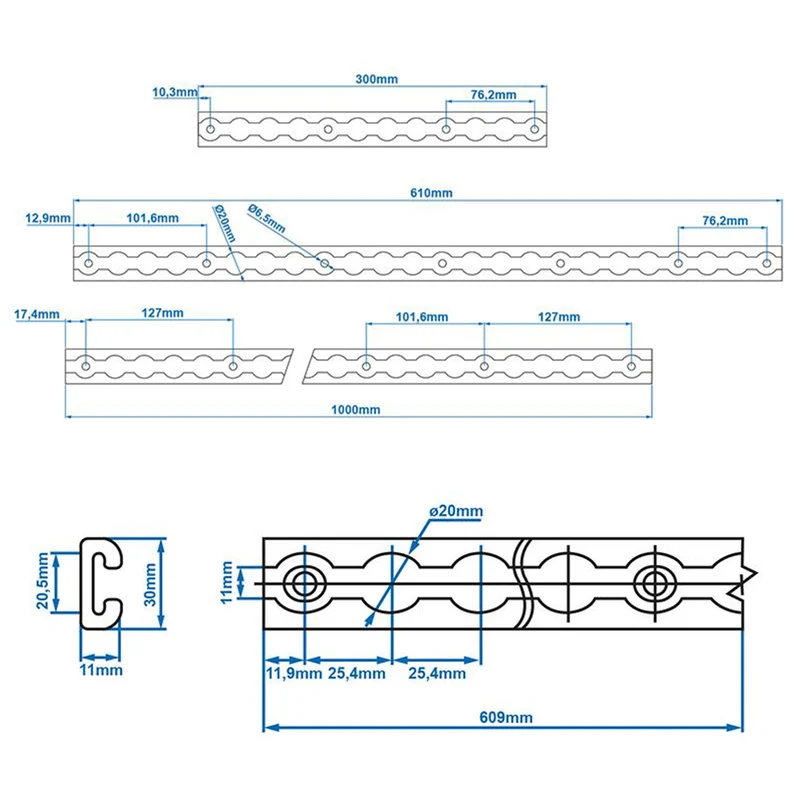 Zurrschienen Alu 60cm 2er Set inkl 4x Fitting mit Öse & Befestigungsmaterial