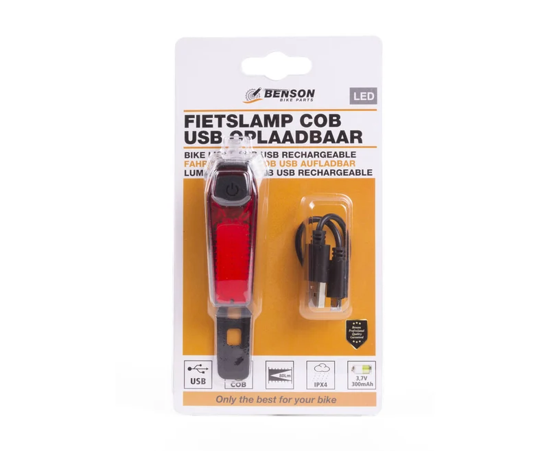 COB LED Fahrradlicht Rot, USB wiederaufladbar, 80 Lumen, 3 Leuchtmodi