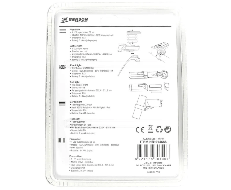 LED-Fahrradlampen-Set: 30 Lux, IPX4, AAA-Batterien, Sicherheit & Sichtbarkeit