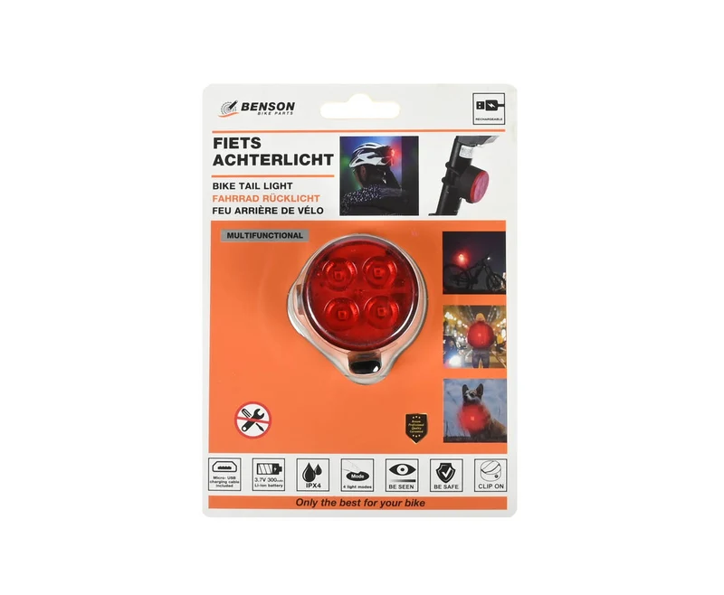 USB-aufladbare rote LED-Fahrradlampe mit Clip für sicheres Radfahren