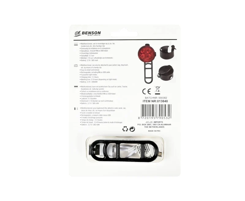 USB-aufladbare rote LED-Fahrradlampe mit Clip für sicheres Radfahren