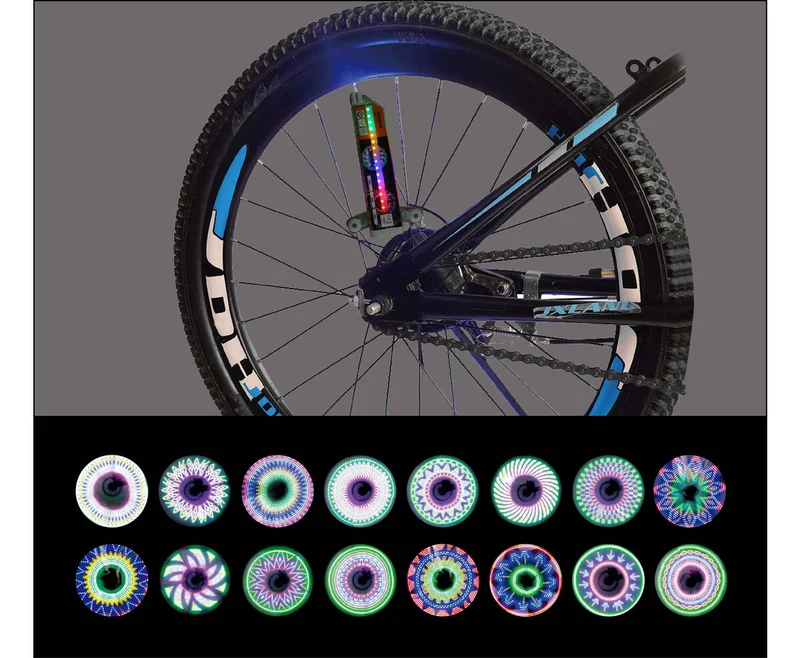 LED-Fahrradspeichenbeleuchtung 32 Motive – Bewegungssensor, wasserdicht