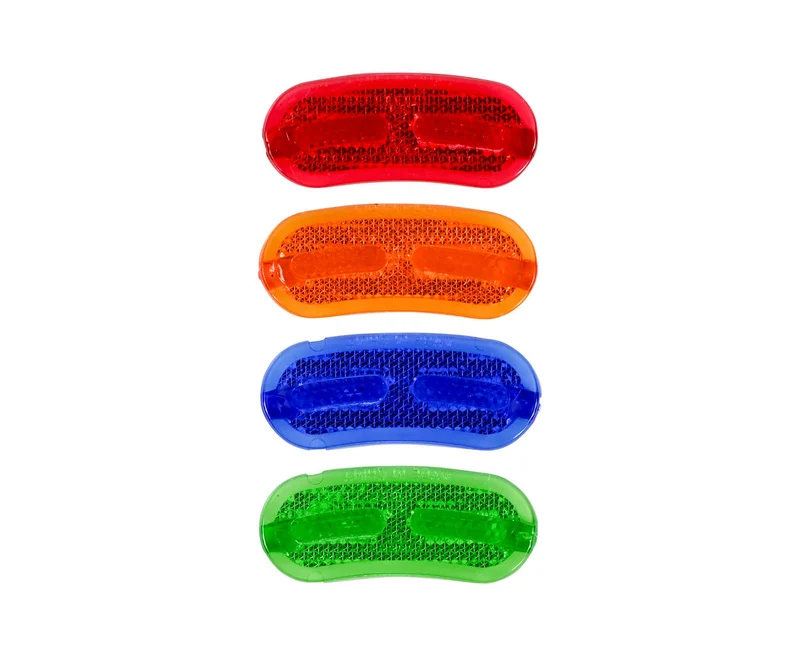 Ovales Speichenreflektoren-Set 4-teilig, 80x37mm, Weiß/Orange/Blau/Grün