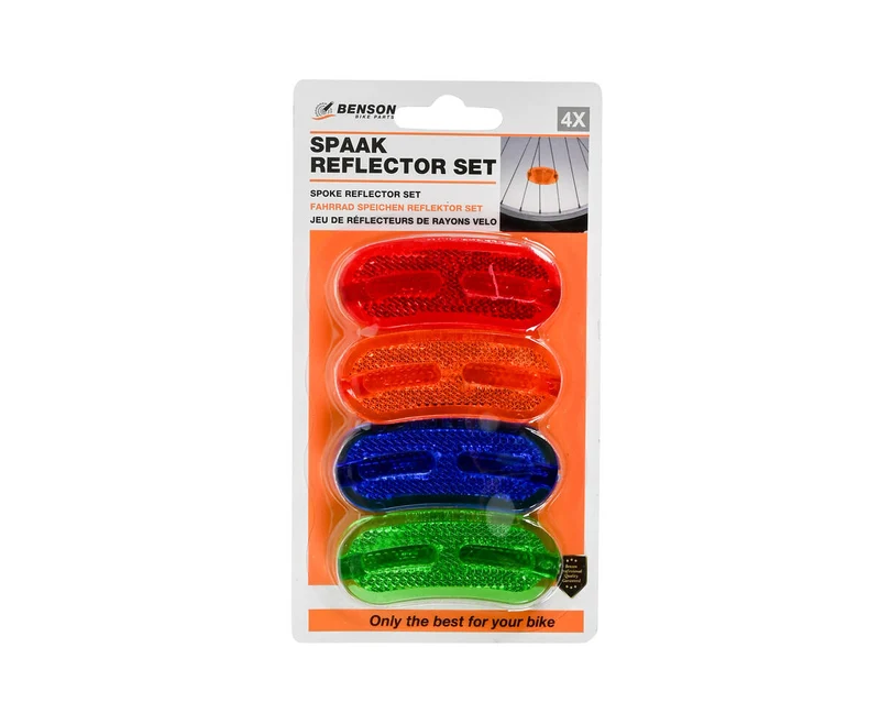 Ovales Speichenreflektoren-Set 4-teilig, 80x37mm, Weiß/Orange/Blau/Grün