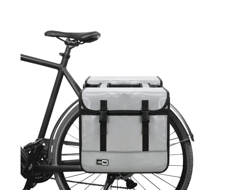 Doppeltaschen für Fahrräder 35L Nardo Grau, Klickverschluss, Kindersitz, wasserabweisend