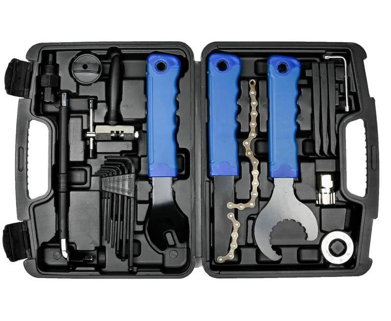 Fahrradwerkzeug-Set 21-teilig: Inklusive Kettenpeitsche, Pedalschlüssel.