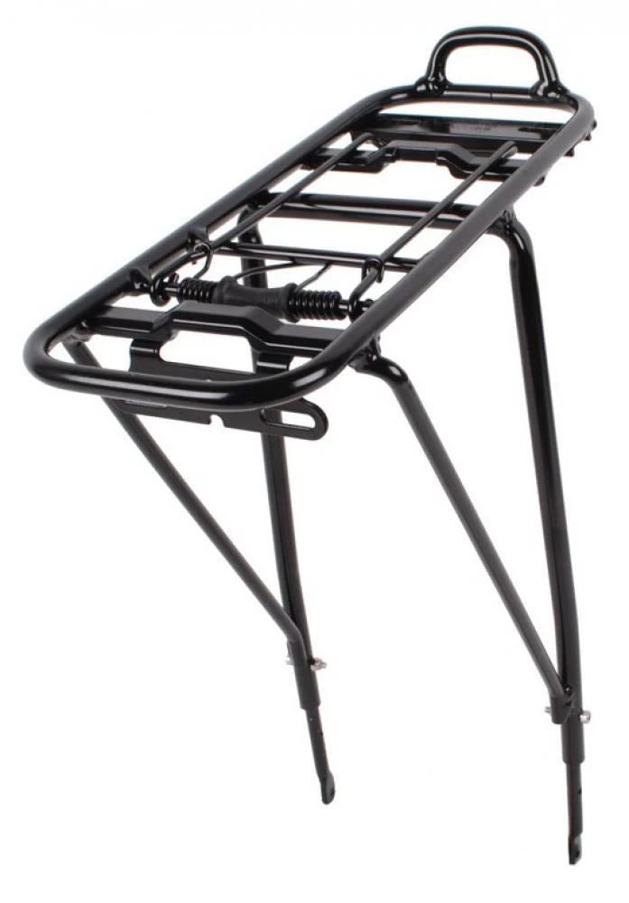 AtranVelo City Gepäckträger, Alu schwarz, 24-29 Zoll, mit AVS-System, für Standard-Fahrräder, bis 25 kg Traglast, mit Federklappe, Reflektorhalter, verstellbar