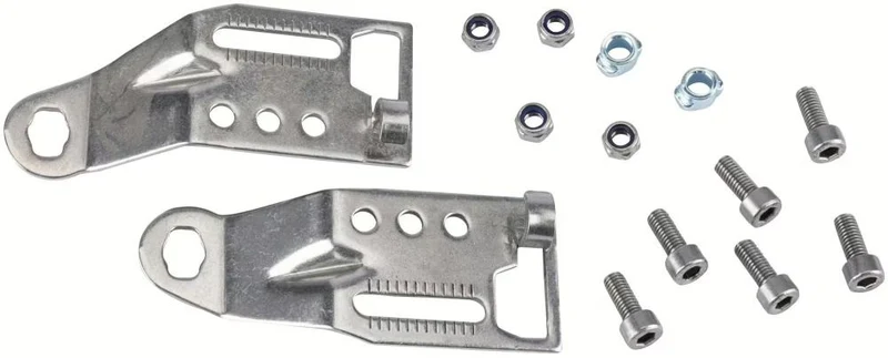 Pletscher Strebenendplatte für Quick-Rack Komfort - gekröpfte Edelstahl-Endplatten für Scheibenbremsaufnahme, verstellbar, Paar, poliert, passend für Pletscher-System, silber