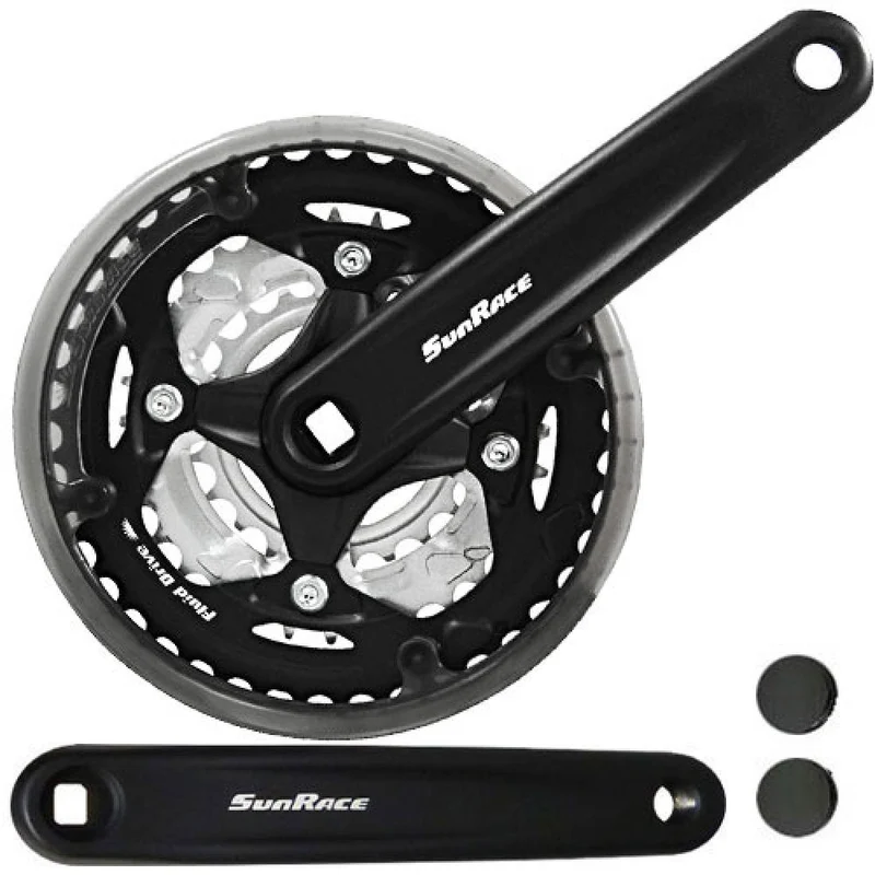 SunRace FCM500 Kurbelsatz 42-34-24Z, 170mm, 3x7/3x8-fach, Schwarz - robuste Kurbelgarnitur