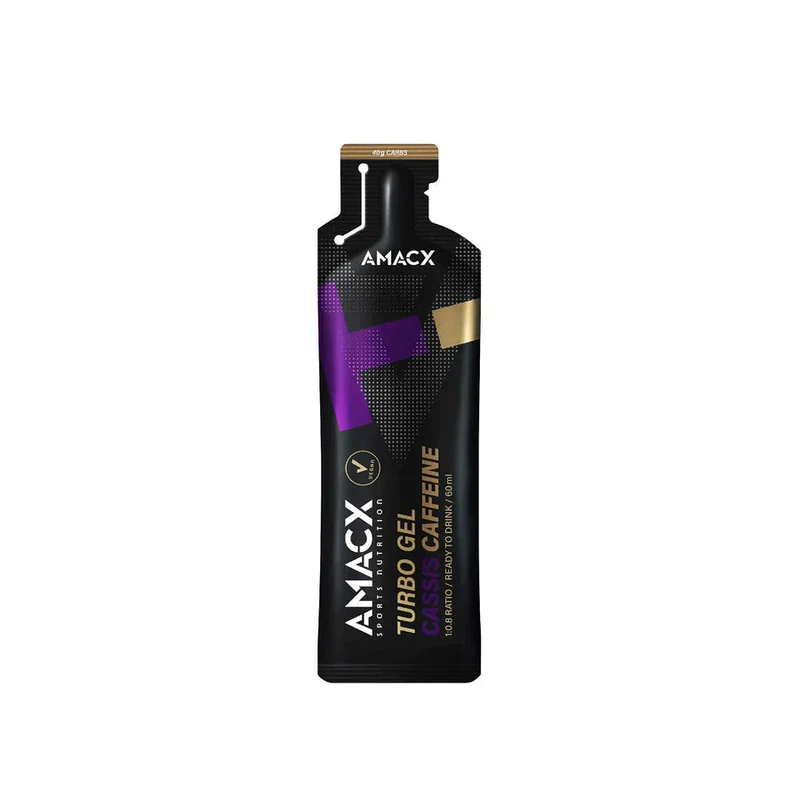 Energiegele Amacx Turbo Gel Schwarze Johannisbeere Koffein Box 12stk Lila