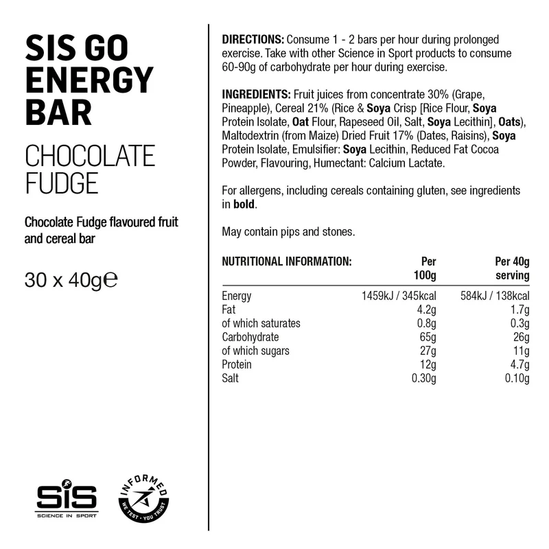 SIS GO Energieriegel 40g INT10 Süße Schokolade