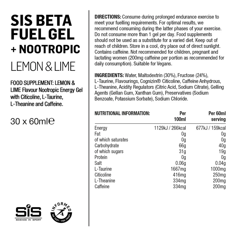 SIS Beta Fuel/Nootropikum Gel 60ml Limette/Zitrone