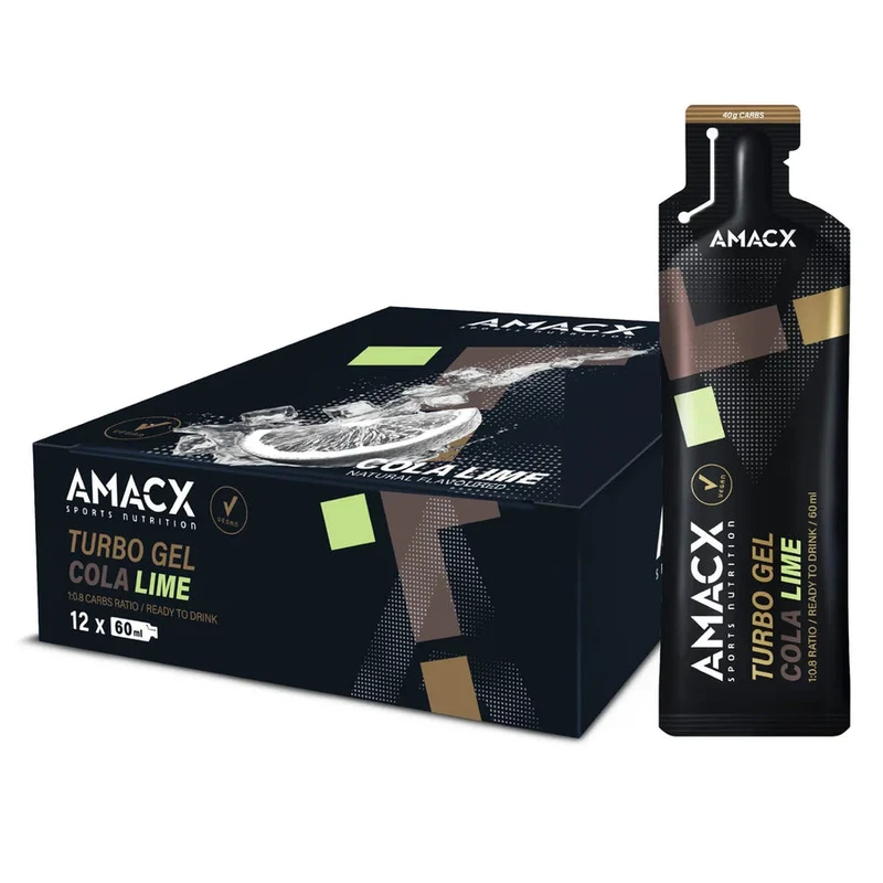 Energiegele Amacx Turbo Gel Cola Limette Box 12stk Transparent