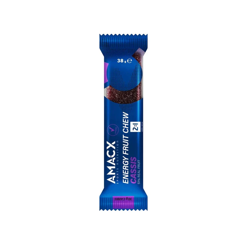Energiegummis Amacx Energy Fruit Chew Schwarze Johannisbeere Box 12stk Blau