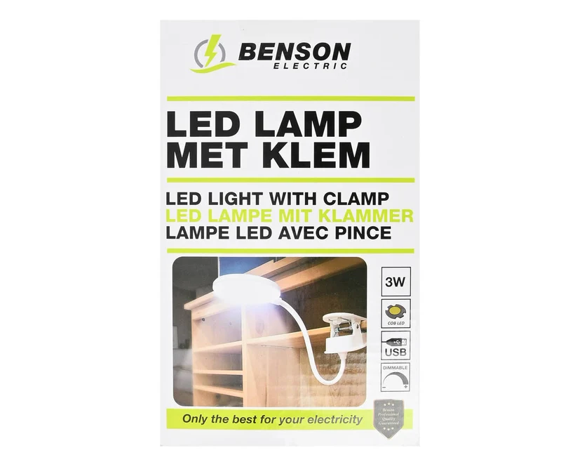 LED-Klemmlampe 3W USB-aufladbar, dimmbar für Lesen und Arbeitsplatz