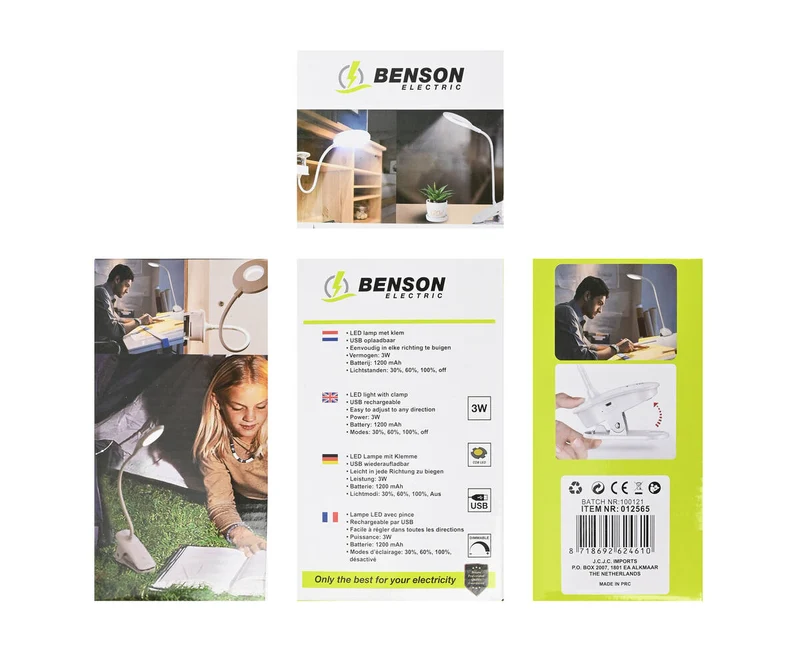 LED-Klemmlampe 3W USB-aufladbar, dimmbar für Lesen und Arbeitsplatz