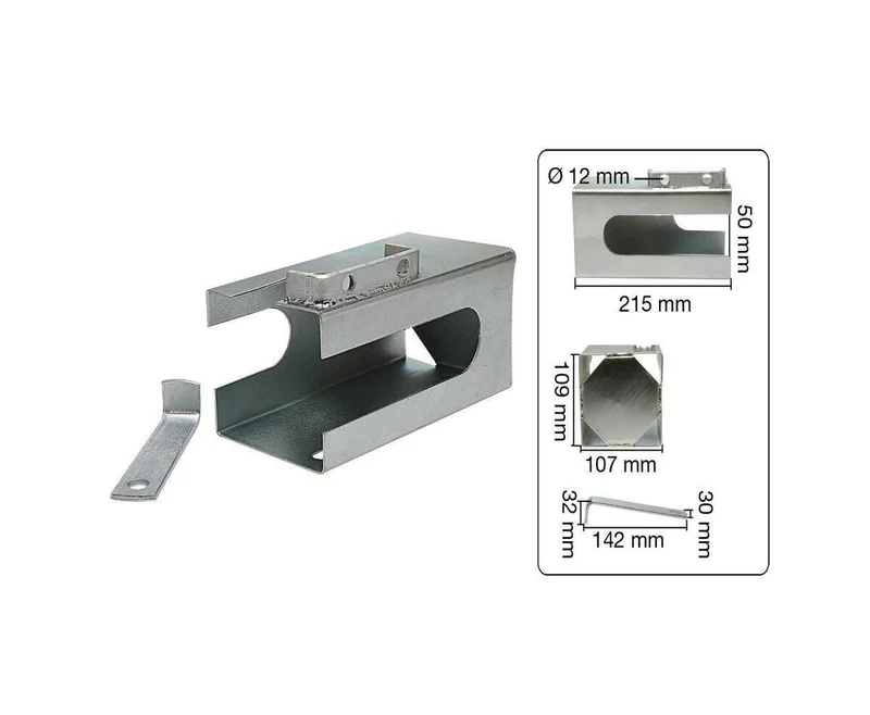 Kast-Diebstahlsicherung: Verstellbar, verzinkter Stahl, 215x107x109 mm.