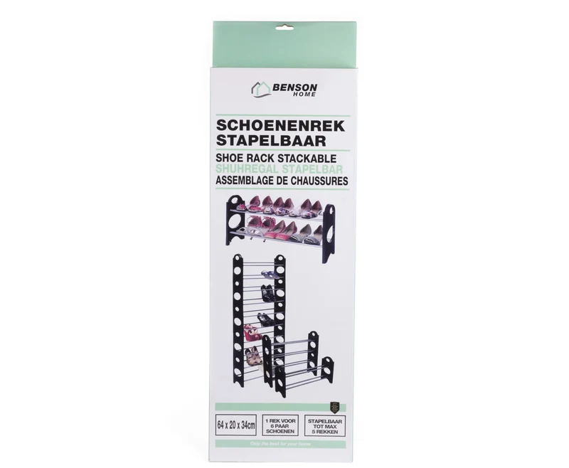 Schuhregal 64x20x34cm, stapelbar für 6 Paar, erweiterbar auf 30.