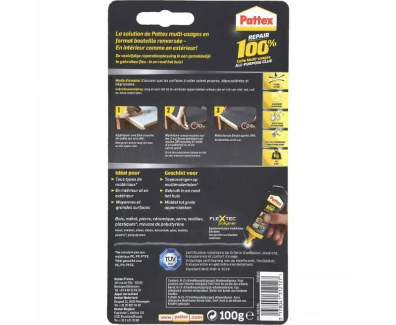 Pattex 100% Kleber 100g: Starke Haftung auf Holz, Metall, Glas.