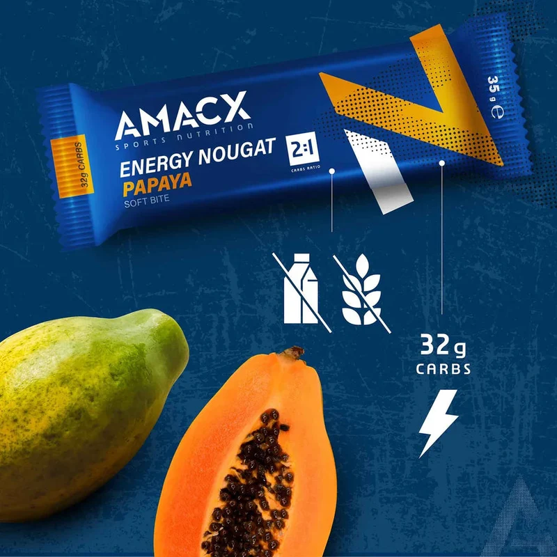 Energieriegel Amacx Energy Nougat Papaya Box 12stk Blau
