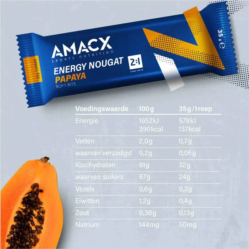 Energieriegel Amacx Energy Nougat Papaya Box 12stk Blau