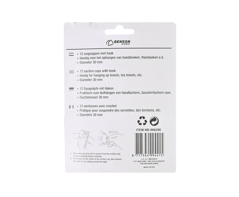 12x Ø30 mm Saugnapf-Haken-Set – für Handtücher & mehr, wiederverwendbar