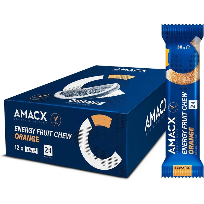 Energiegummis Amacx Energy Fruit Chew Orange Box 12stk Blau