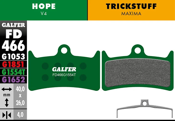 Galfer Bremsbelag Pro Hope V4/TRICKSTUFF MAXIMA 40 x 26 x 4 mm 1 Paar grün