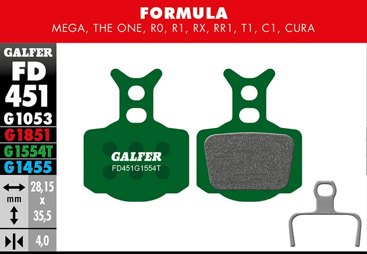 Galfer Bremsbelag Pro Formula – Mega, The One, R0. R1, RX, RR1, T1, C1 28,15 x 35,5 x 4 mm 1 Paar grün