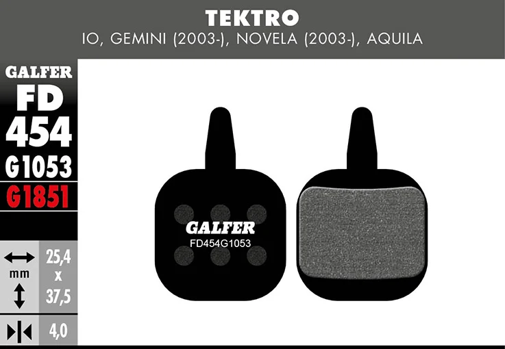 Galfer Bremsbelag Performance Tektro 25,4 x 37,5 x 4 mm 1 Paar schwarz