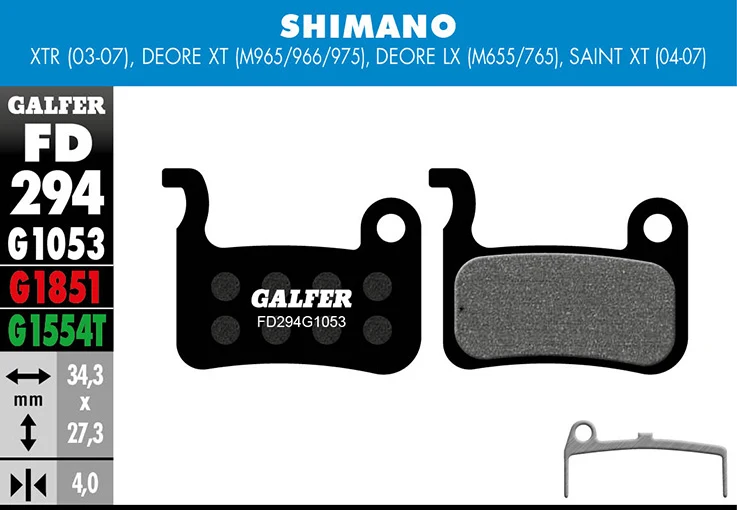 Galfer Bremsbelag Performance Shimano - Deore XT BR-M965/966/975, Deore LX BR-M 34,3 x 27,3 x 4 mm 1 Paar schwarz