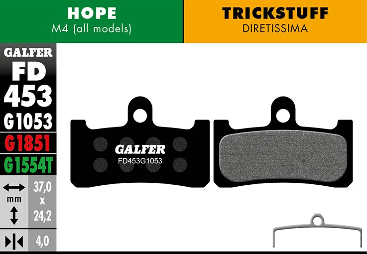 Galfer Bremsbelag Performance Hope M4/Trickstuff C41 Diretissima schwarz 37 x 24,2 x 4 mm 1 Paar schwarz