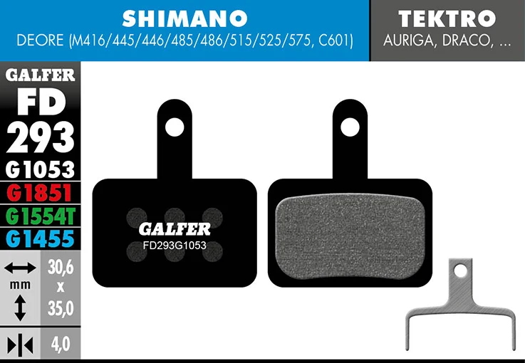 Galfer Bremsbelag Performance Deore BR-M4146/445/446/485/486/515/525/575, BR-C6 30,6 x 35 x 4 mm 1 Paar schwarz