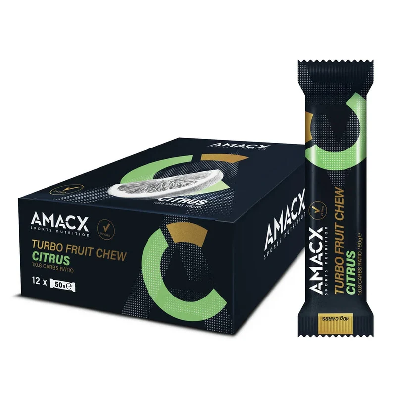 Energiegummis Amacx Turbo Fruit Chew Zitrus Box 12stk Grün